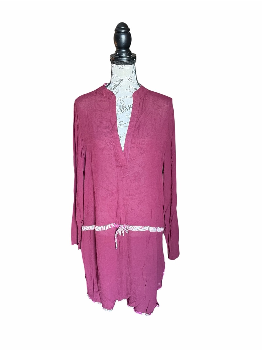 Maaji Captain Jack Beach Cover Up Dress Burgundy Crinkle Roll Tab Medium Swim